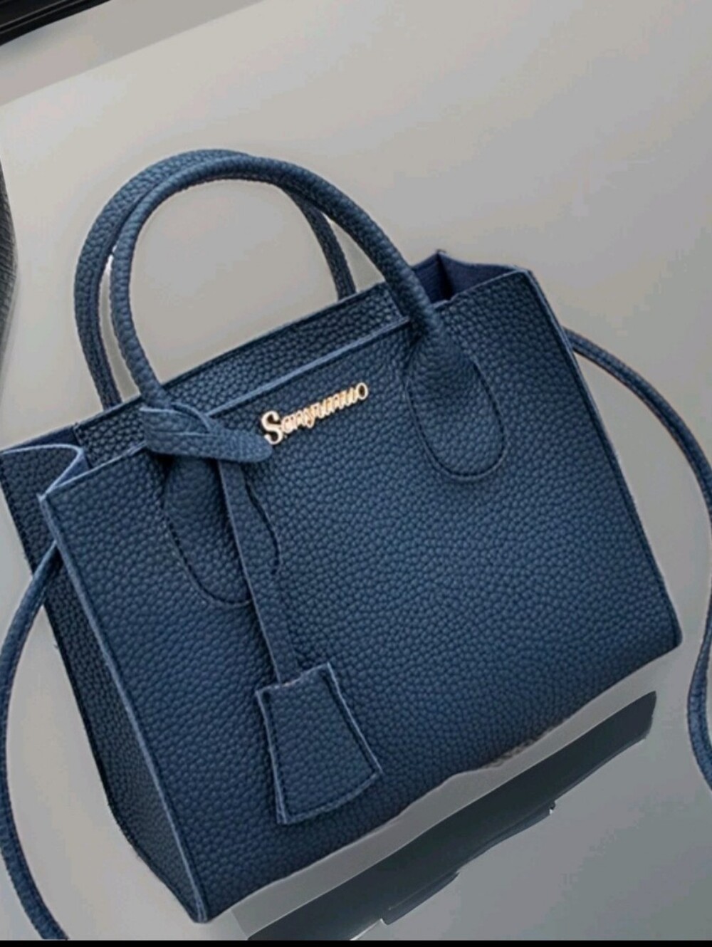 Senyunuo  Blue Faux Vegan Leather Mini Crossbody Tote